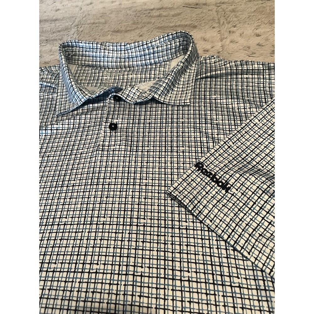 Reebok Performance Golf Polo Shirt Men 3XL Big Tall White Blue Grid Pattern EUC